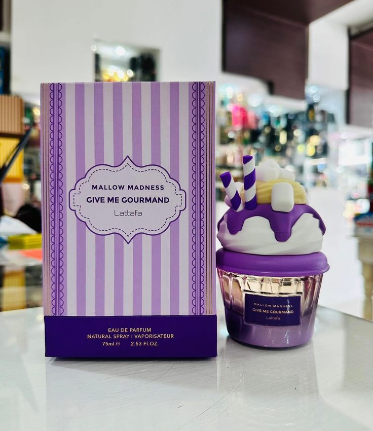 ادکلن بستنی بنفش ملو مدنس لطافه Lattafa طرح mallow madness give me gourmand هفتادو پنج میل امارات